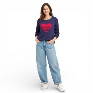 RW&CO Sweater Navy with Red Heart Crewneck Casual Love Romantic Pullover Medium